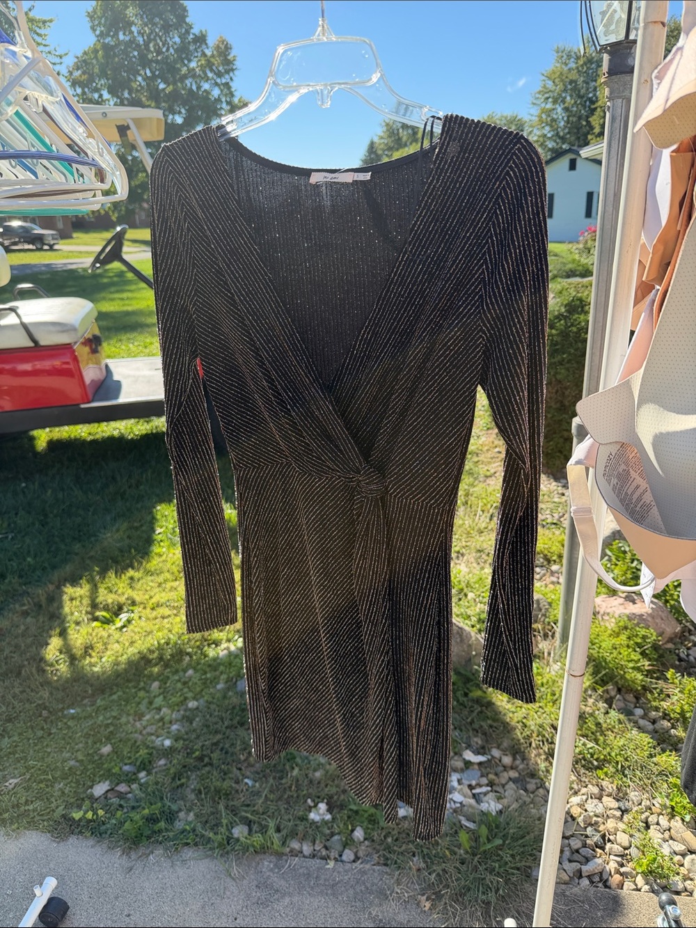 miami Black Sparkle Long Sleeve Wrap Dress